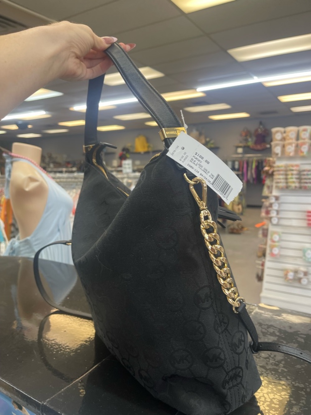 Michael Kors Black MK Logo Shoulder Bag with Tassel - Picture 5 of 7